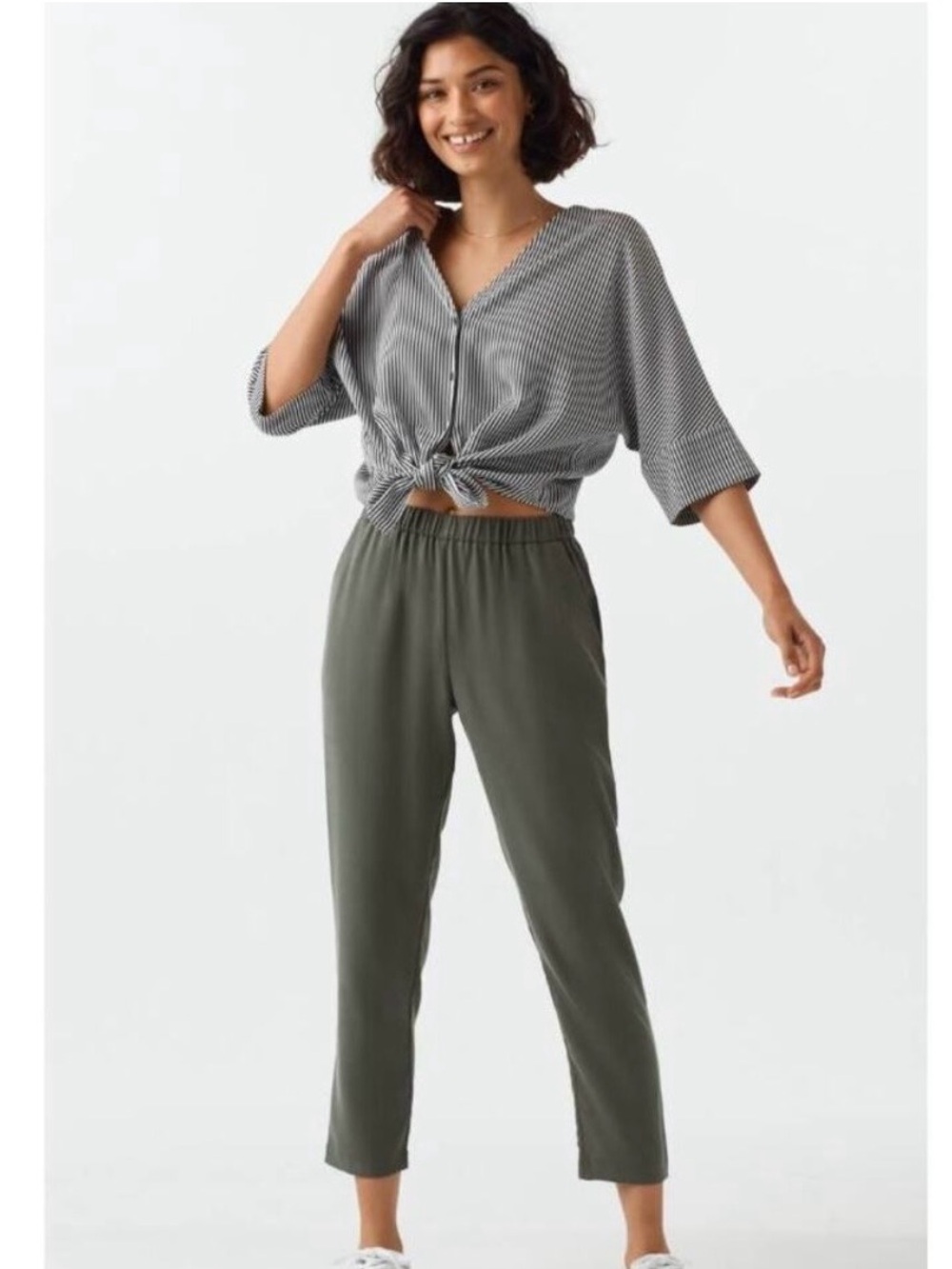 VETTA Tapered Pant Size L Olive Green Tencel Pull On Pants NWT Made USA